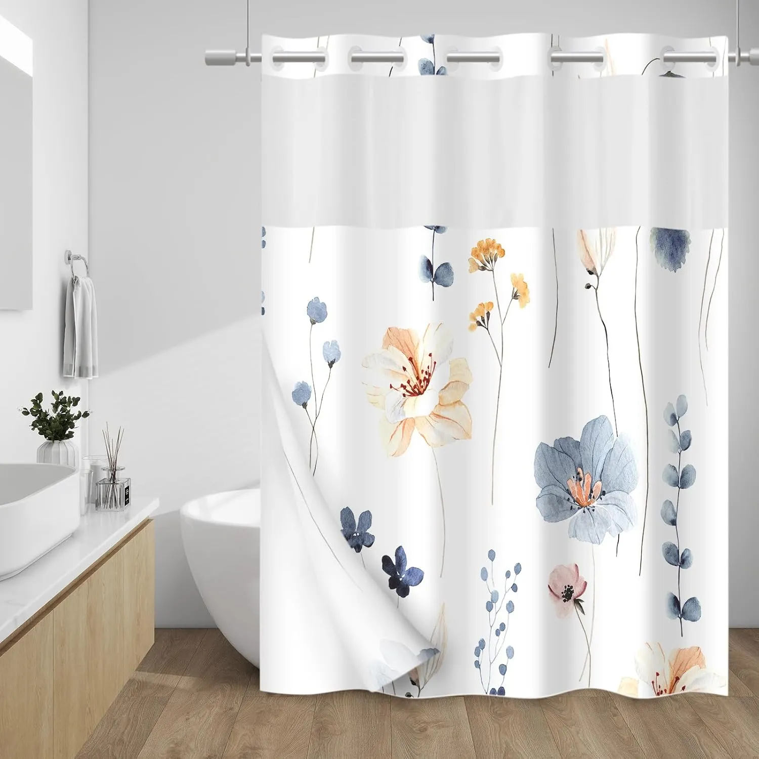 Summer 2025: The Ultimate Guide to Bath Towels and Accessories 26 No Hook Shower Curtain with Snap in Liner - Watercolor Floral