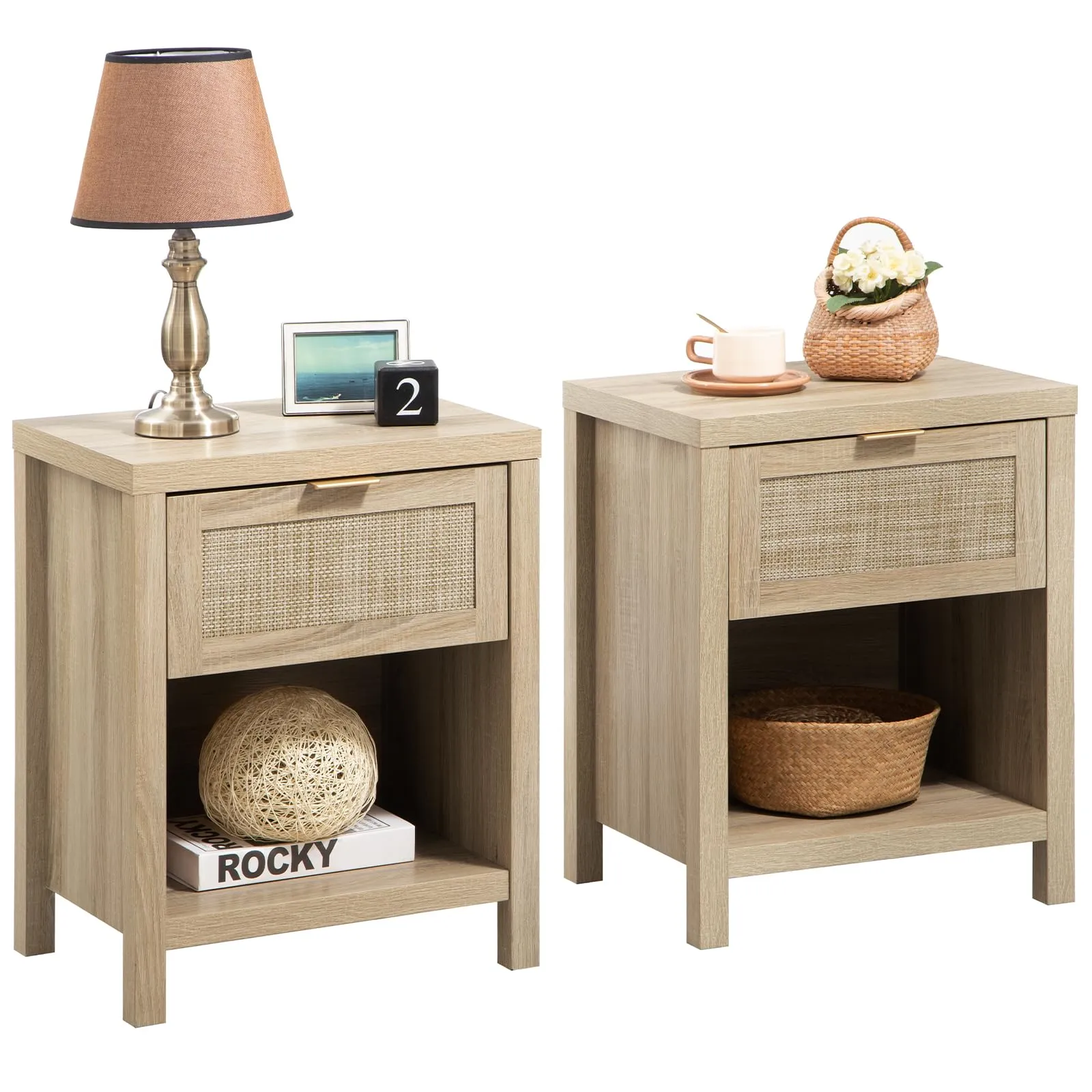 SICOTAS Rattan Nightstands Set of 2