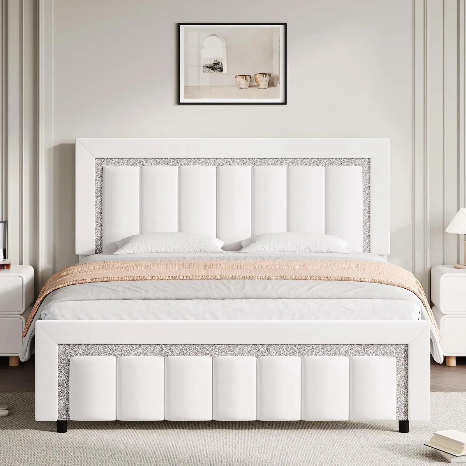 HOMBCK Queen Size Velvet Bed Frame