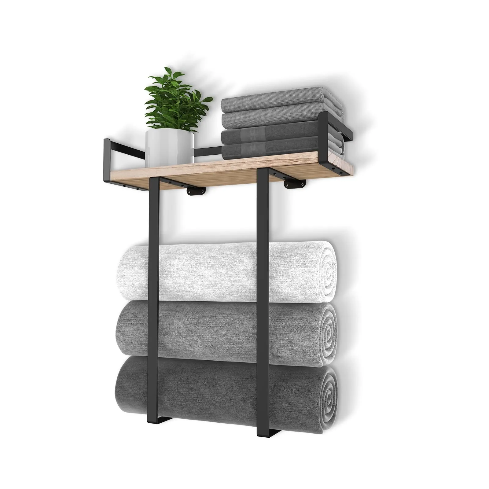 Summer 2025: The Ultimate Guide to Bath Towels and Accessories 27 Xstydes Wall Mounted Towel Rack with Wooden Shelf