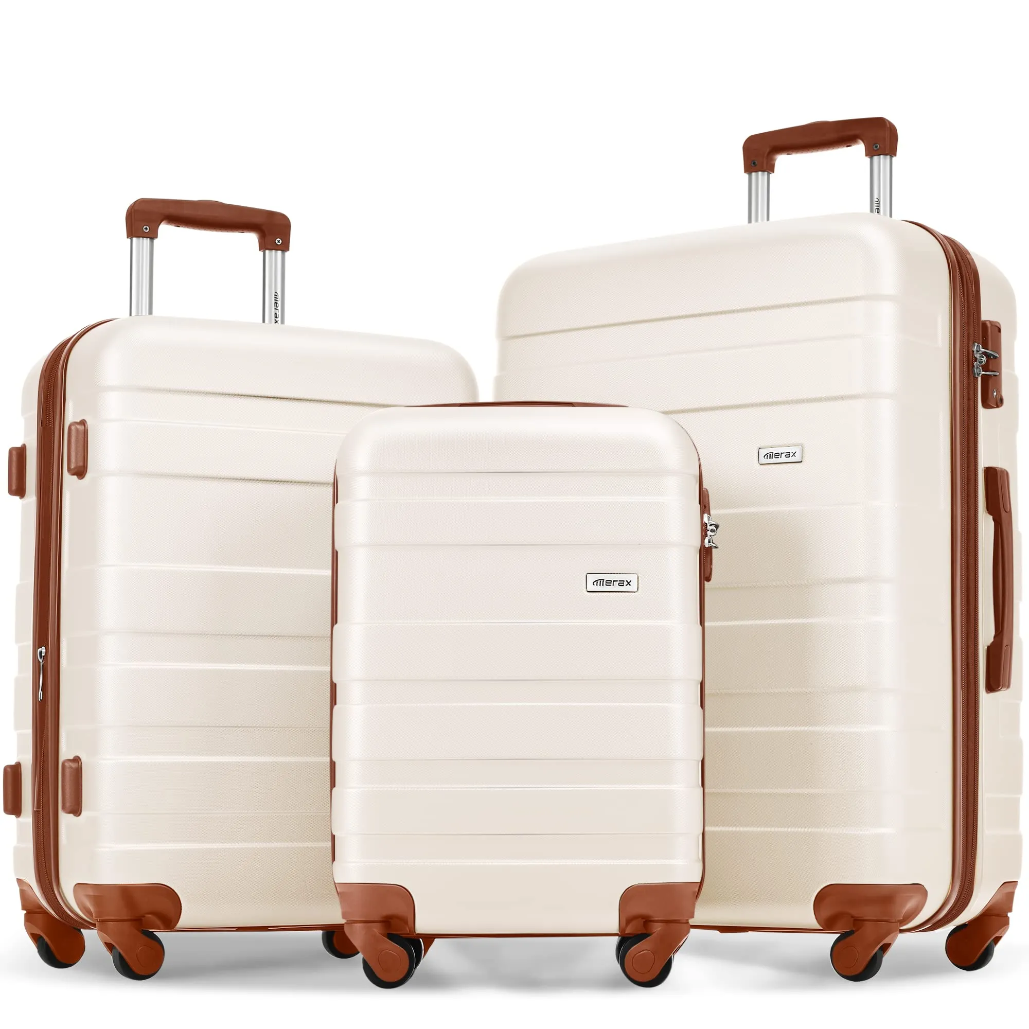 Merax 3 Pcs ABS Hardside Luggage Set, Pearly White, 20/24/28 Inch