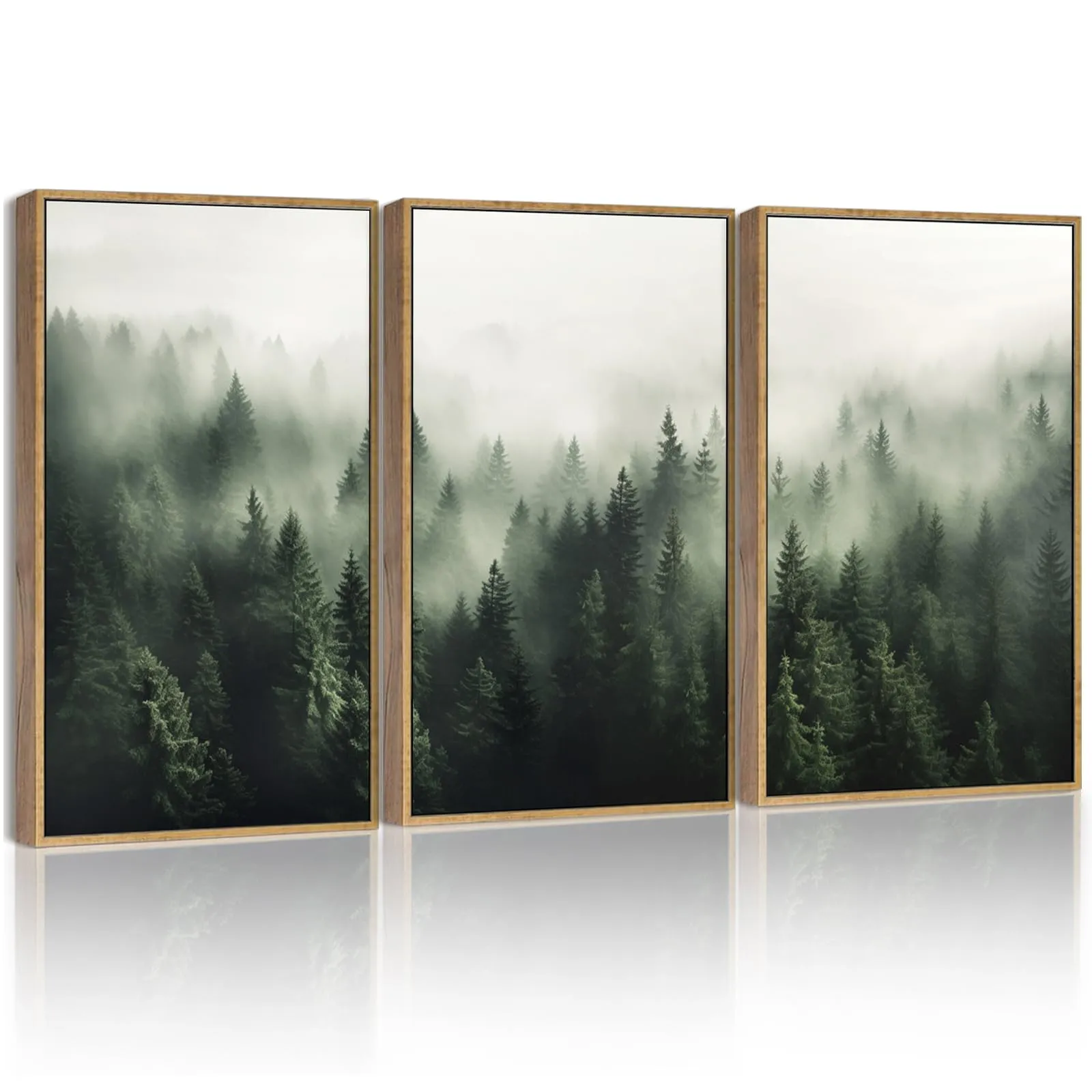 SHENIFY Green Fog Pine Tree Forest Canvas Wall Art