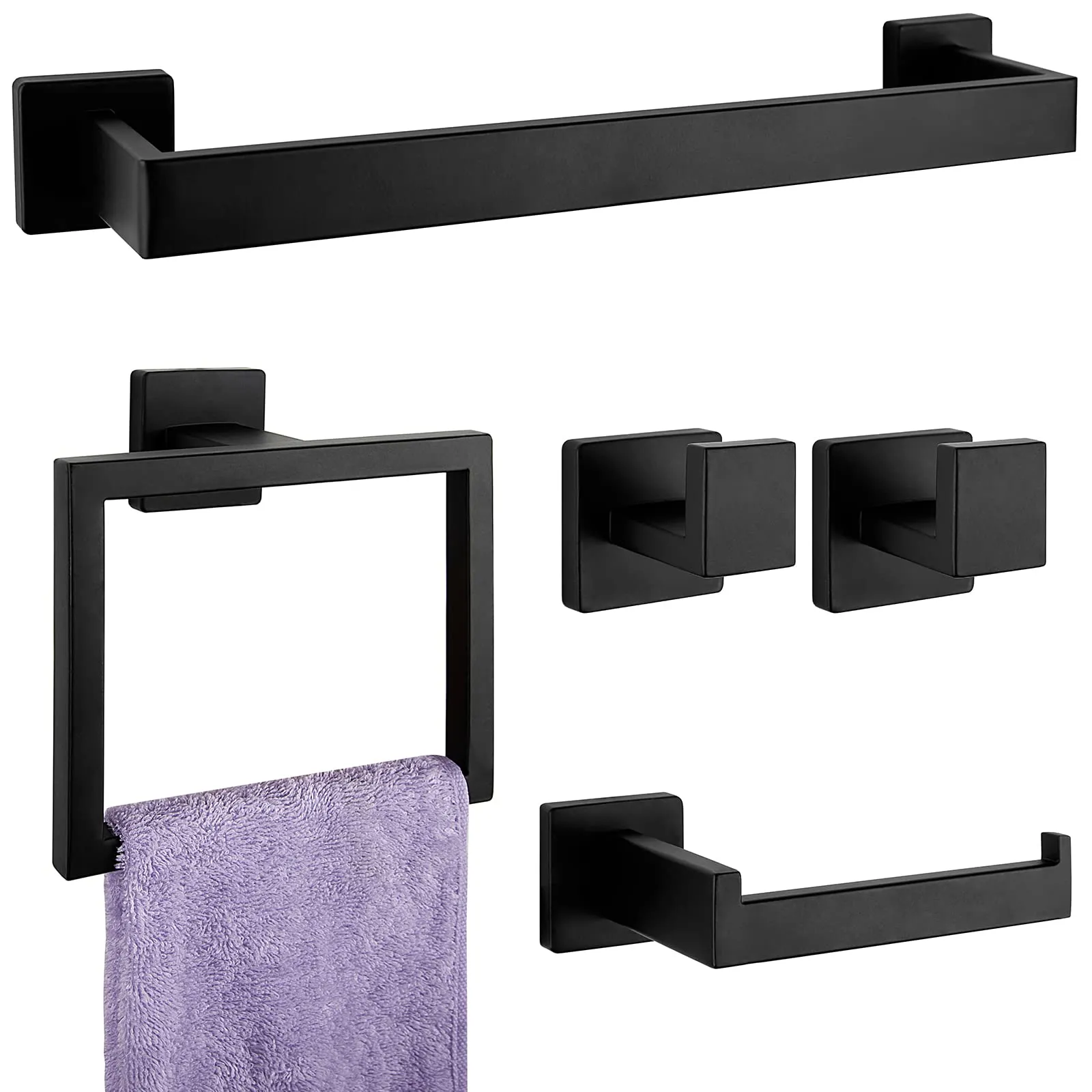 Summer 2025: The Ultimate Guide to Bath Towels and Accessories 18 5-Pieces Matte Black Bathroom Hardware Accessories Set