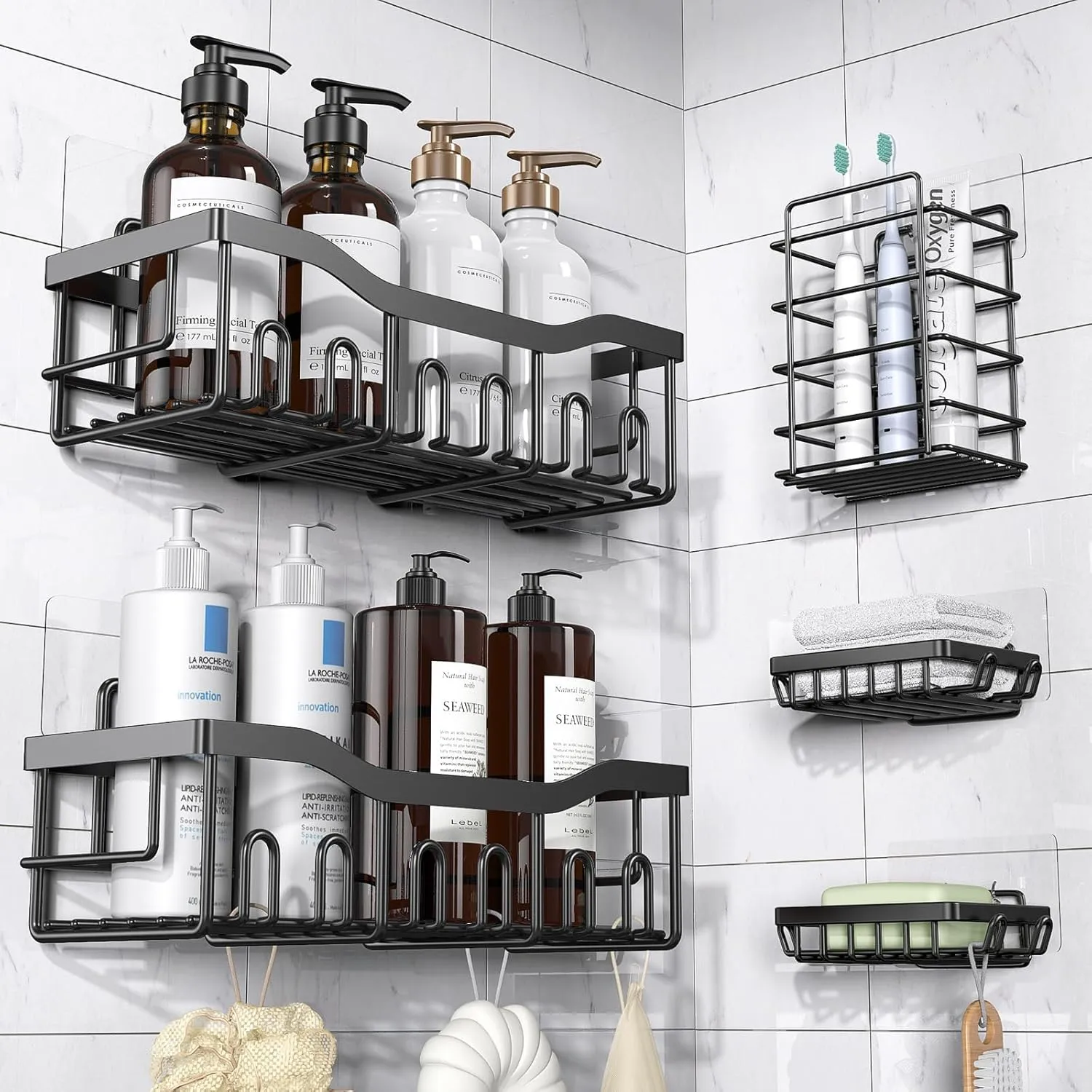 Summer 2025: The Ultimate Guide to Bath Towels and Accessories 4 Adhesive Shower Caddy, 5 Pack
